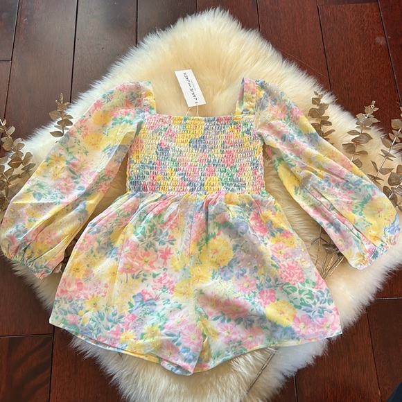NWT Janie and Jack pastel floral long sleeve shorts romper girls with pockets! - Picture 4 of 4